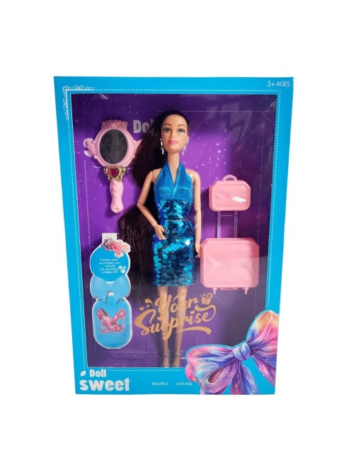 Muñeca Vestido De Lentejuelas + Accesorios Juguete Niñas