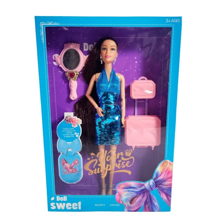 Muñeca Vestido De Lentejuelas + Accesorios Juguete Niñas