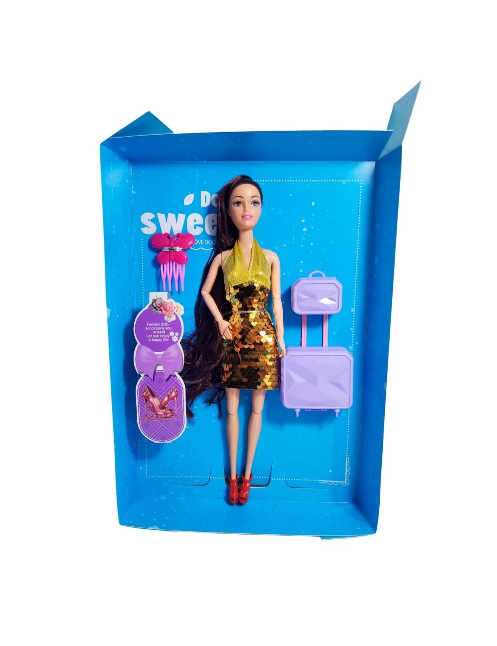 Muñeca Vestido De Lentejuelas + Accesorios Juguete Niñas