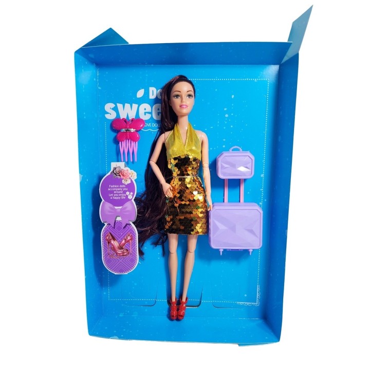 Muñeca Vestido De Lentejuelas + Accesorios Juguete Niñas