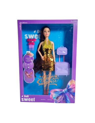 Muñeca Vestido De Lentejuelas + Accesorios Juguete Niñas