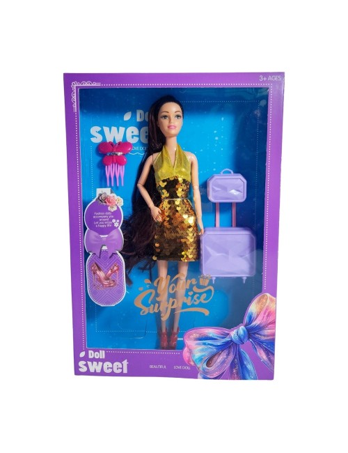 Muñeca Vestido De Lentejuelas + Accesorios Juguete Niñas