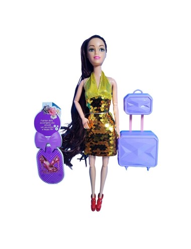 Muñeca Vestido De Lentejuelas + Accesorios Juguete Niñas