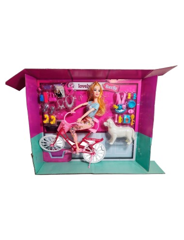 Muñeca En Bicicleta Juguete Niñas + Mascota Y Accesorios