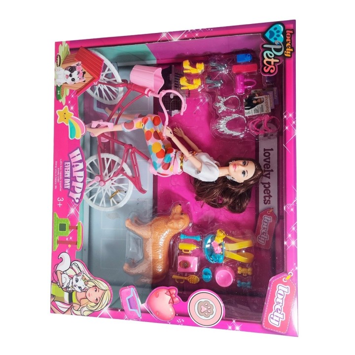 Muñeca En Bicicleta Juguete Niñas + Mascota Y Accesorios
