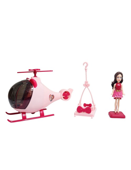 Muñeca Personalizable Con Vestidos Y Cabello + Helicoptero
