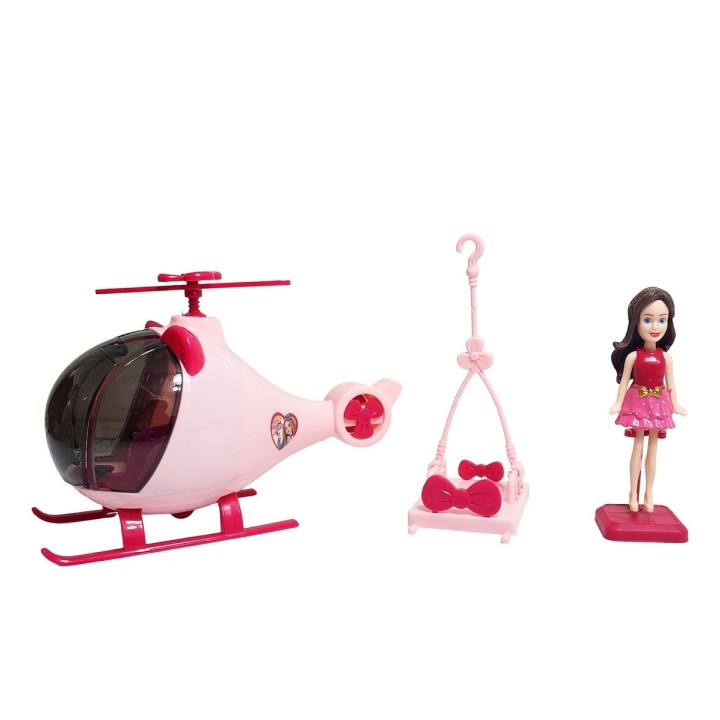 Muñeca Personalizable Con Vestidos Y Cabello + Helicoptero