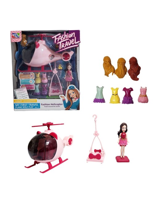 Muñeca Personalizable Con Vestidos Y Cabello + Helicoptero