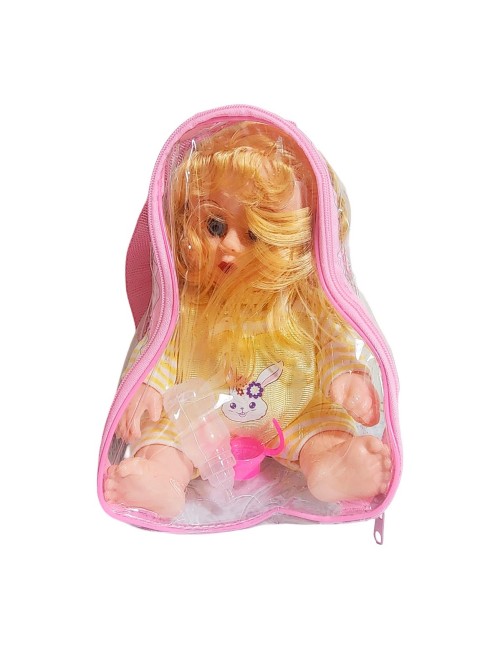 Muñeca Tierna En Pijama Con Tetero En Bolso Juguete Niñas