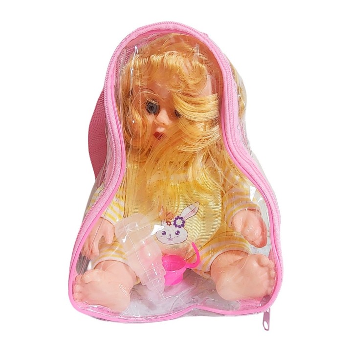 Muñeca Tierna En Pijama Con Tetero En Bolso Juguete Niñas
