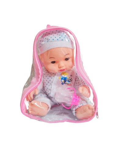 Muñeco Bebe Pijama Con Tetero En Bolso Juguete Niñas