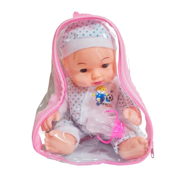 Muñeco Bebe Pijama Con Tetero En Bolso Juguete Niñas