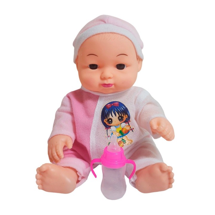 Muñeco Bebe Pijama Con Tetero En Bolso Juguete Niñas