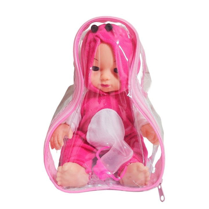 Muñeco Bebe Con Tetero Y Pijama En Bolso Juguete Niñas