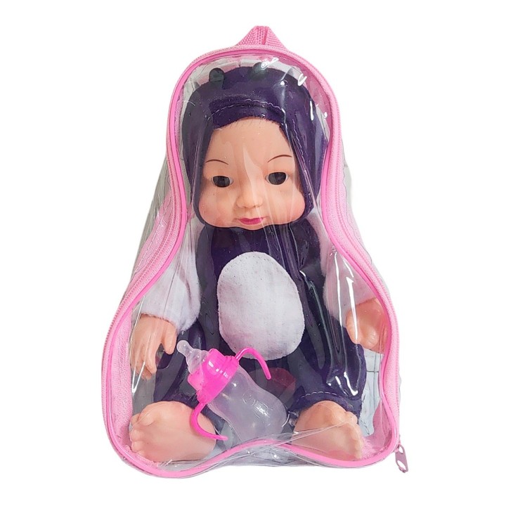 Muñeco Bebe Con Tetero Y Pijama En Bolso Juguete Niñas
