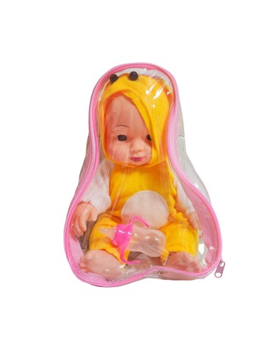 Muñeco Bebe Con Tetero Y Pijama En Bolso Juguete Niñas