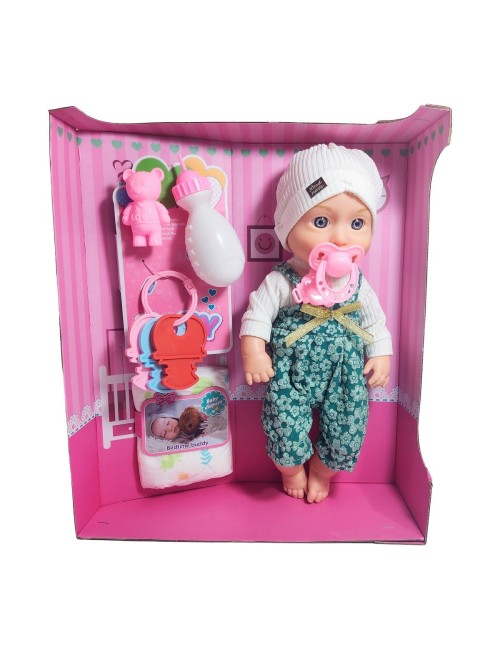 Muñeco Bebe Realista Con Pijama Sonajero Pañal De Juguete