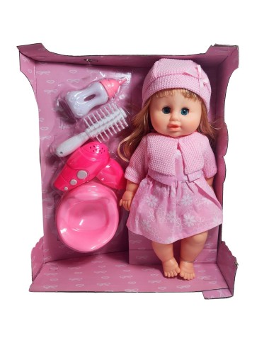 Muñeca Bebe Realista Con Tetero Secador De Juguete Niñas
