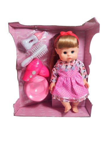 Muñeca Bebe Realista Con Tetero Secador De Juguete Niñas
