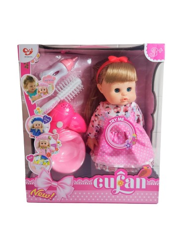 Muñeca Bebe Realista Con Tetero Secador De Juguete Niñas