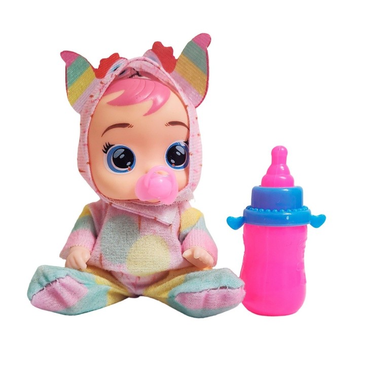 Muñeca Mini Pijama Colores + Chupo Y Tetero Juguete Niñas