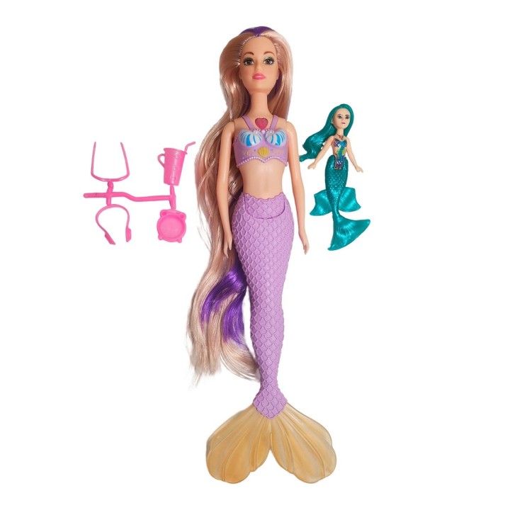 Muñeca Sirena Con Hija Sirena + Accesorios Juguete Niñas