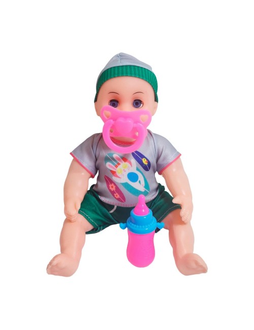 Muñeca Con Vestido Figura Bebe Tetero En Bolso Juguete Niñas