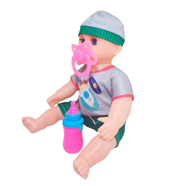 Muñeca Con Vestido Figura Bebe Tetero En Bolso Juguete Niñas