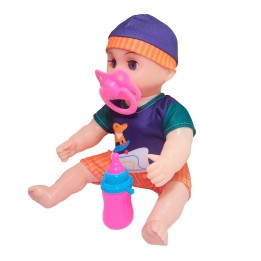 Muñeca Con Vestido Figura Bebe Tetero En Bolso Juguete Niñas