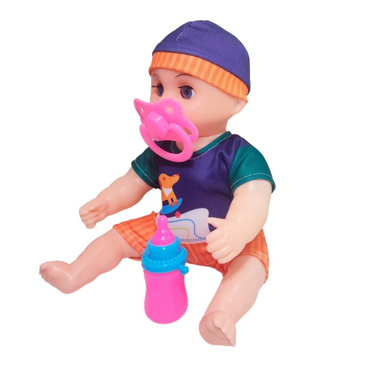 Muñeca Con Vestido Figura Bebe Tetero En Bolso Juguete Niñas