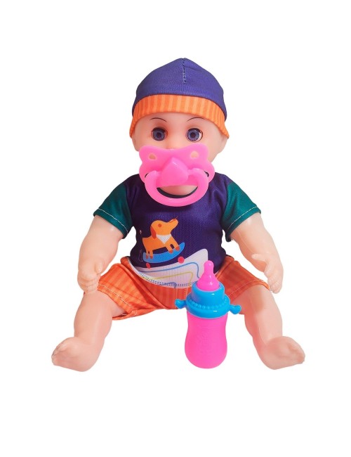 Muñeca Con Vestido Figura Bebe Tetero En Bolso Juguete Niñas