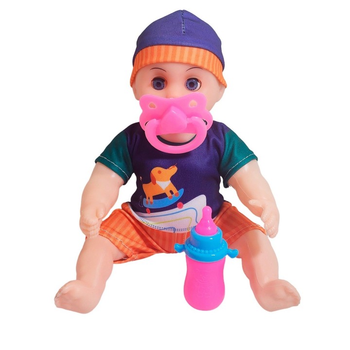 Muñeca Con Vestido Figura Bebe Tetero En Bolso Juguete Niñas