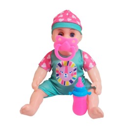 Muñeca Con Vestido Raya Bebe Tetero En Bolso Juguete Niñas