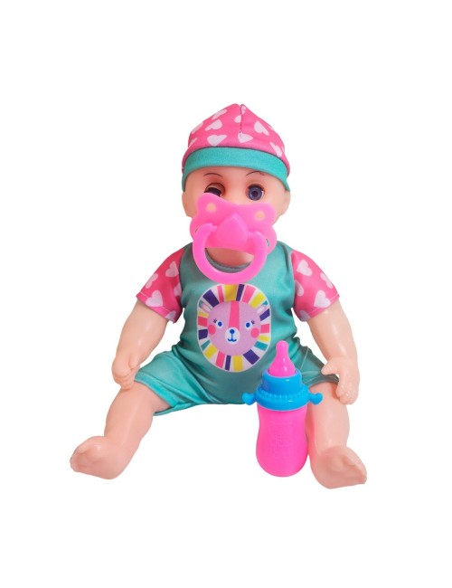 Muñeca Con Vestido Raya Bebe Tetero En Bolso Juguete Niñas