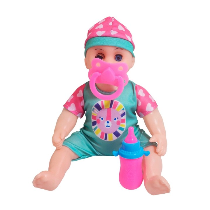 Muñeca Con Vestido Raya Bebe Tetero En Bolso Juguete Niñas