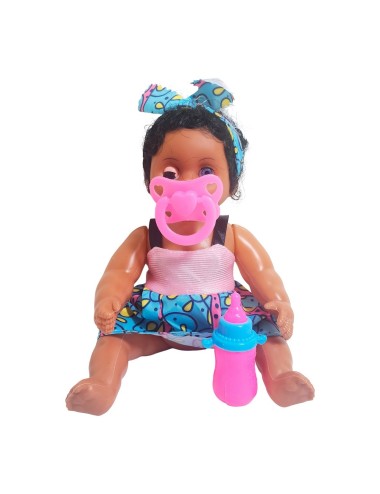 Muñeca Con Vestido Color Bebe Tetero En Bolso Juguete Niñas