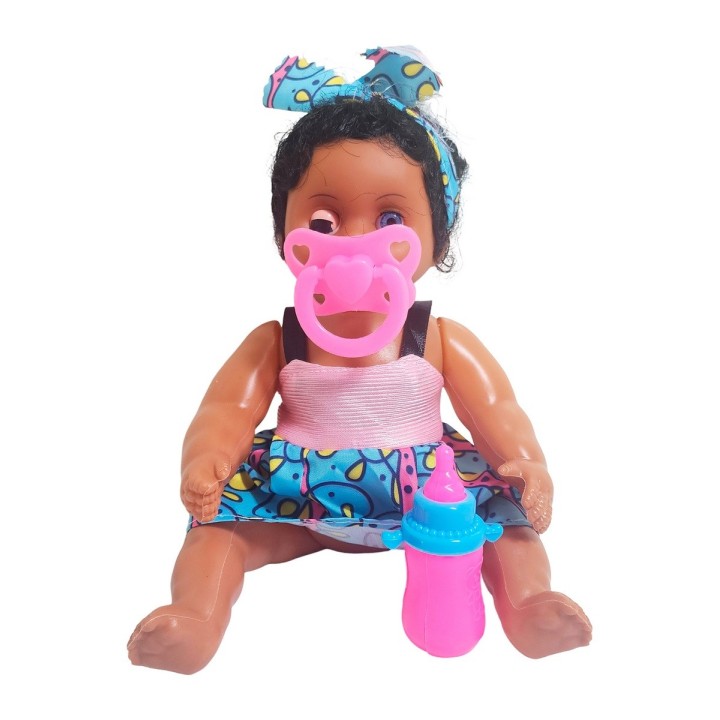 Muñeca Con Vestido Color Bebe Tetero En Bolso Juguete Niñas