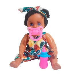 Muñeca Con Vestido Color Bebe Tetero En Bolso Juguete Niñas
