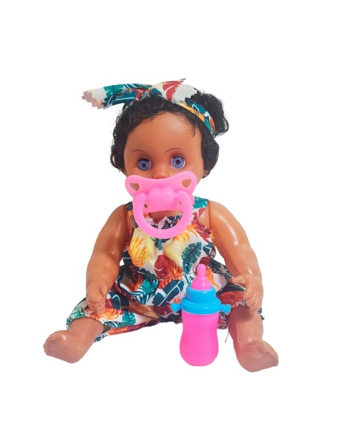 Muñeca Con Vestido Color Bebe Tetero En Bolso Juguete Niñas