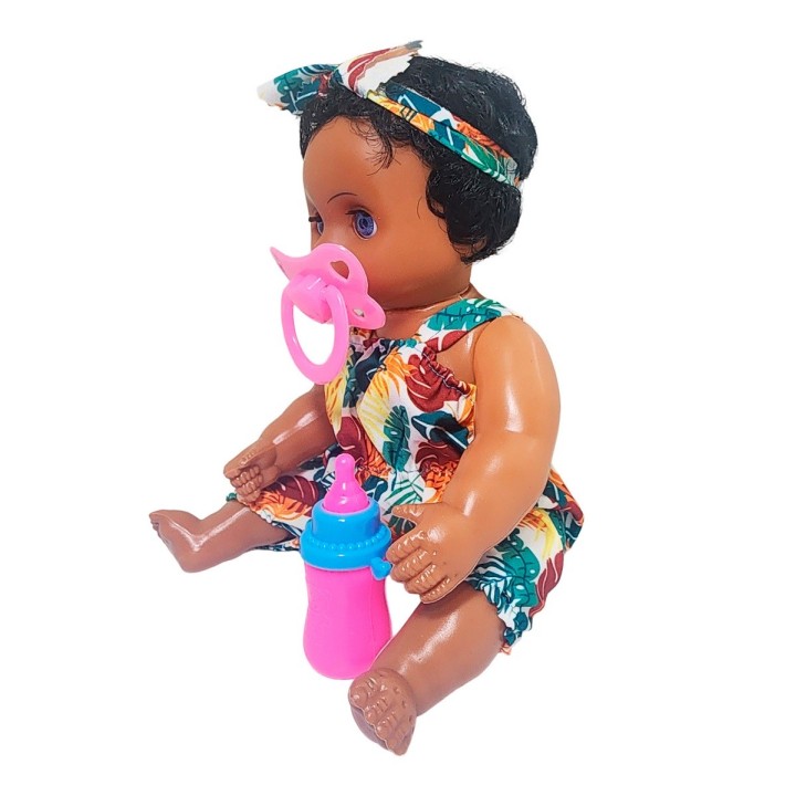 Muñeca Con Vestido Color Bebe Tetero En Bolso Juguete Niñas