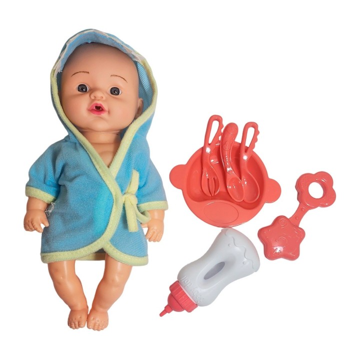 Muñeco Bebe Bata De Baño + Accesorios Juguete Niñas