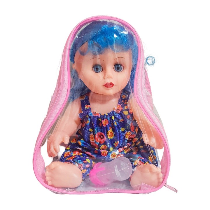 Muñeca Con Vestido Bebe Con Tetero En Bolso Juguete Niñas
