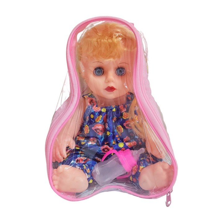 Muñeca Con Vestido Bebe Con Tetero En Bolso Juguete Niñas