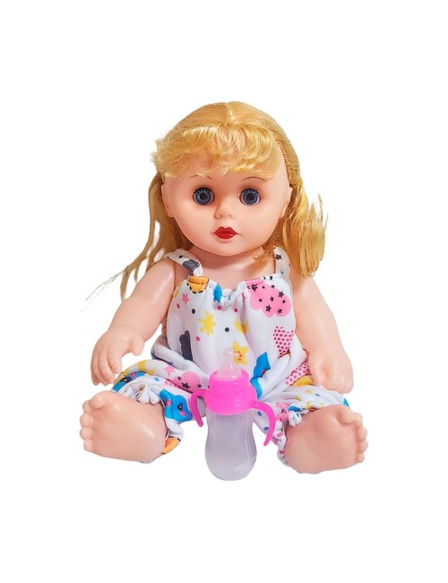 Muñeca Con Vestido Bebe Con Tetero En Bolso Juguete Niñas