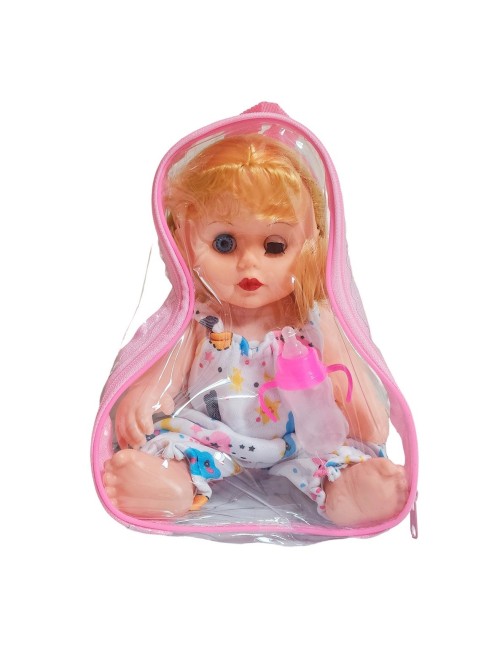 Muñeca Con Vestido Bebe Con Tetero En Bolso Juguete Niñas