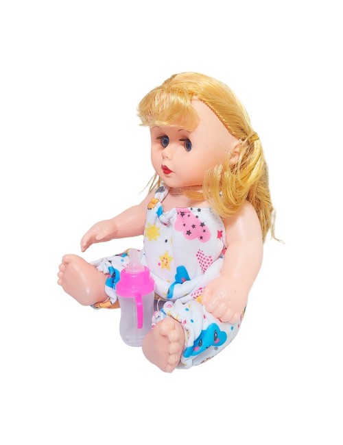 Muñeca Con Vestido Bebe Con Tetero En Bolso Juguete Niñas