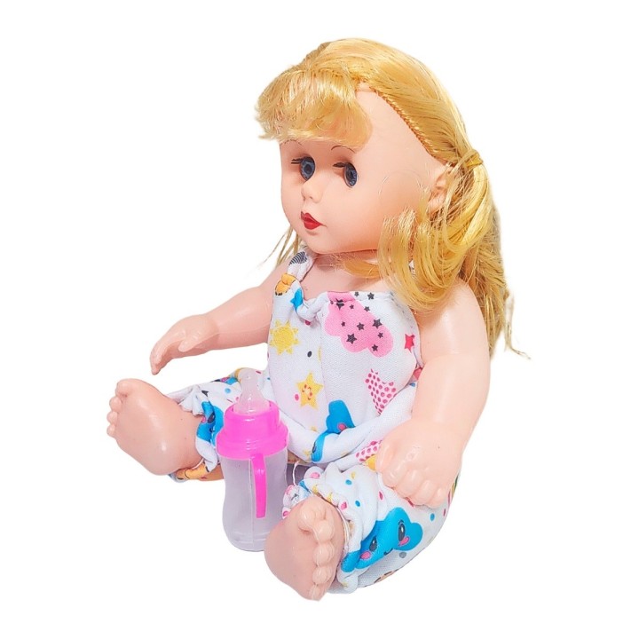 Muñeca Con Vestido Bebe Con Tetero En Bolso Juguete Niñas