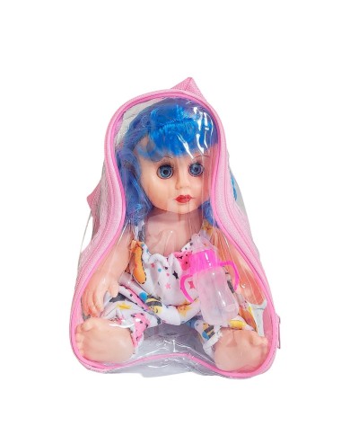 Muñeca Con Vestido Bebe Con Tetero En Bolso Juguete Niñas