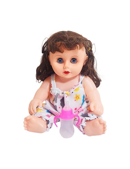 Muñeca Con Vestido Bebe Con Tetero En Bolso Juguete Niñas