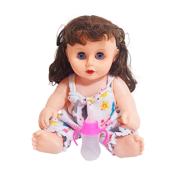 Muñeca Con Vestido Bebe Con Tetero En Bolso Juguete Niñas